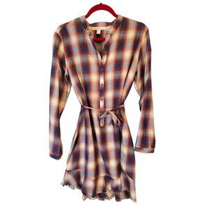 Chelsea & Violet Plaid Long Sleeve Shirt Dress Size Small